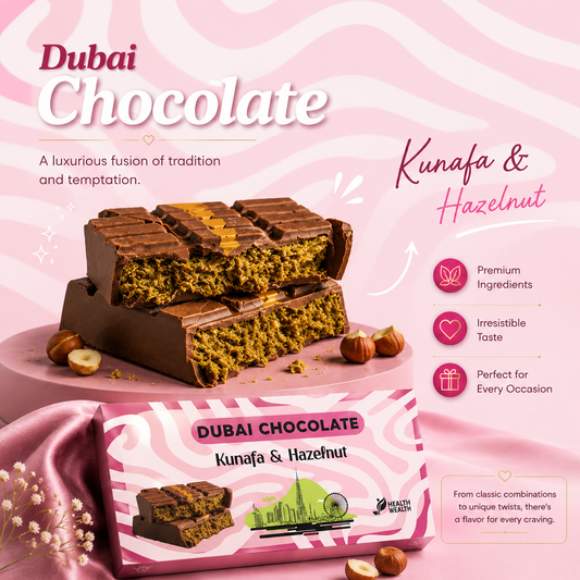 Dubai Chocolate Health Wealth  Hazelnut & Kunafa 220g