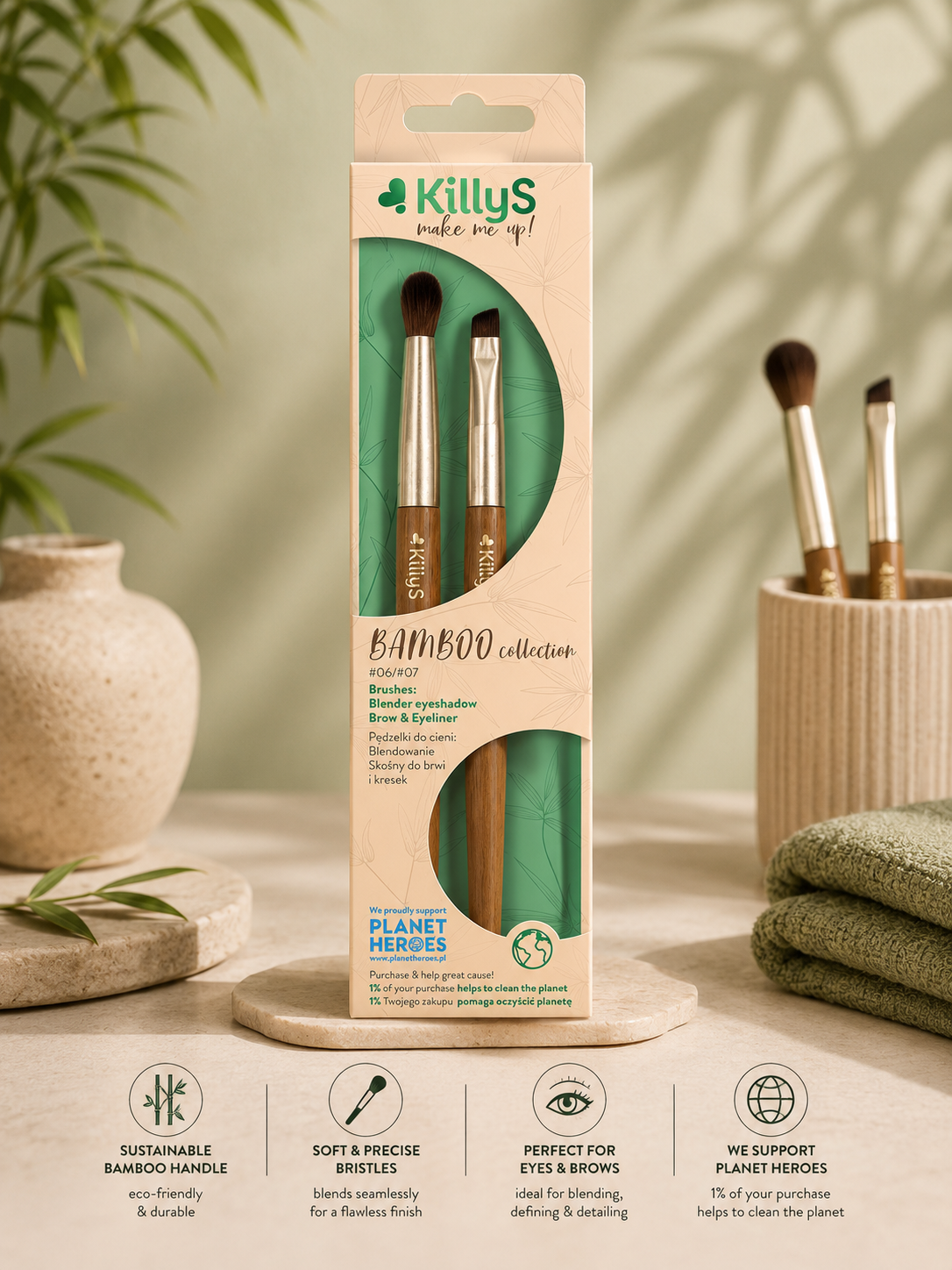 Killys Bamboo Collection Brow & Eyeliner, Eyeshadow Blender Brush
