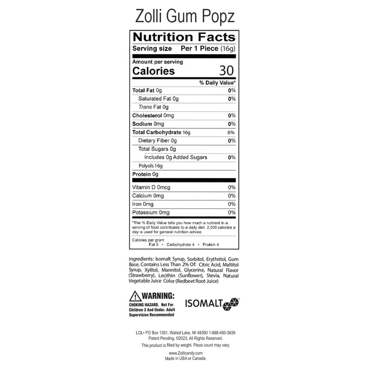 Zolli Gum Popz - Clean Teeth Pops - Strawberry 16g (115pcs)