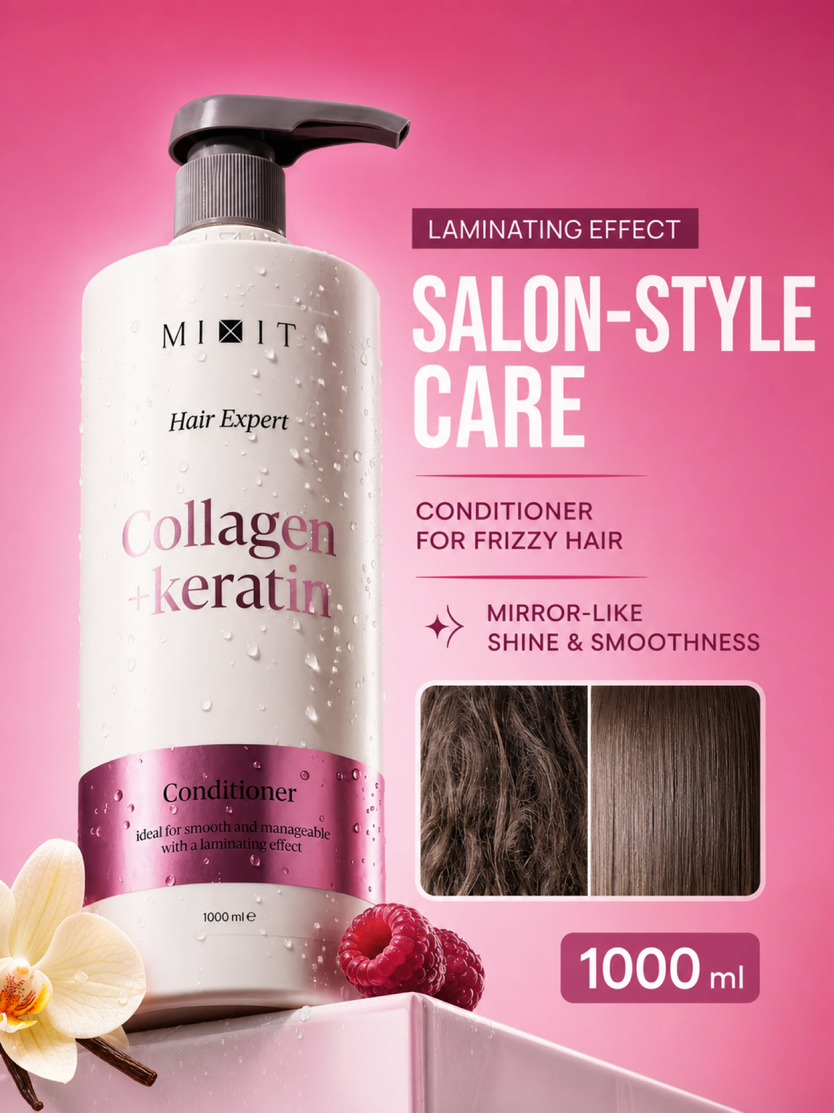 Mixit Collagen & keratin smoothing conditioner for frizzy hair with salon laminating effect 1000ml