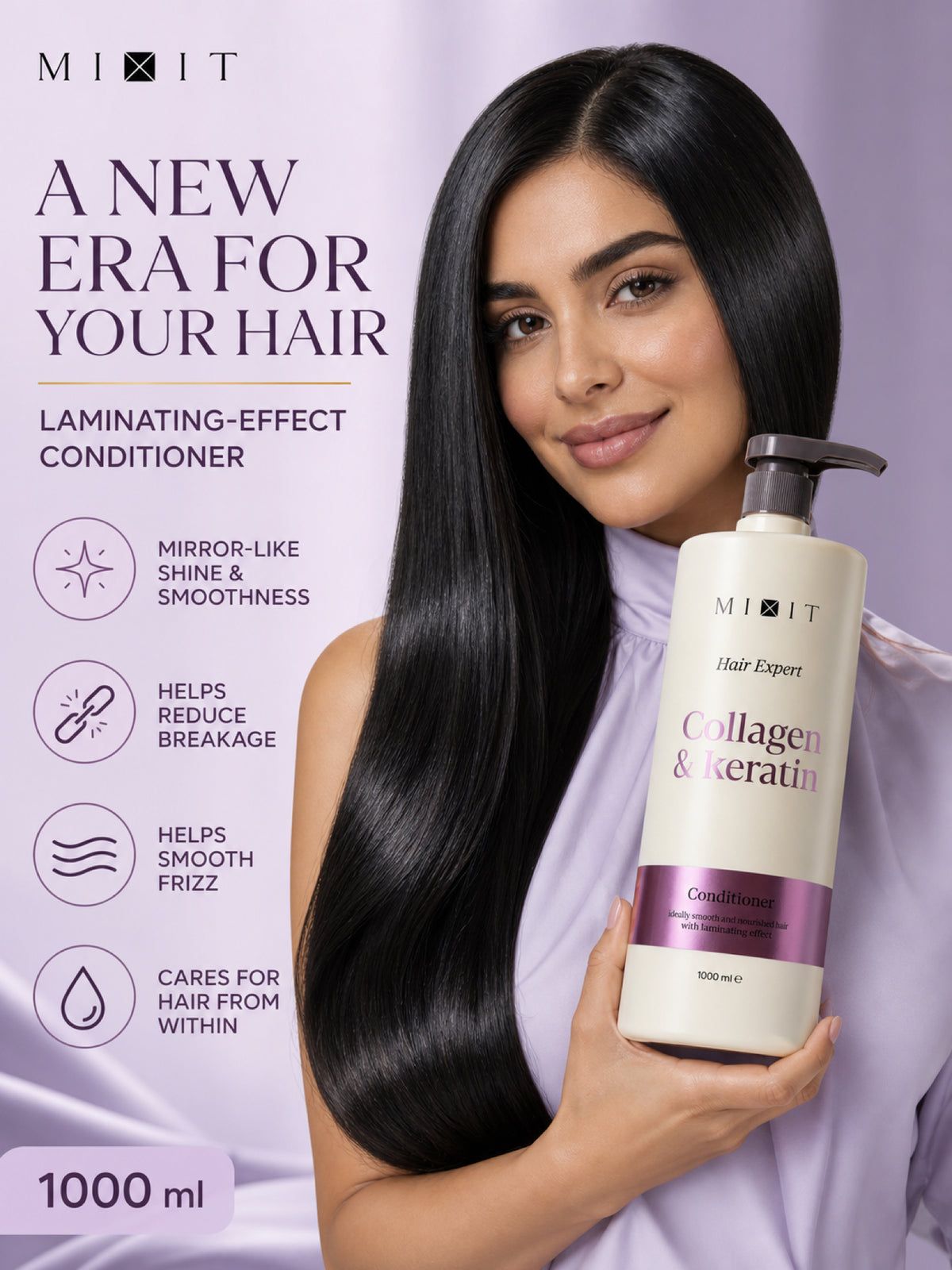 Mixit Collagen & keratin smoothing conditioner for frizzy hair with salon laminating effect 1000ml
