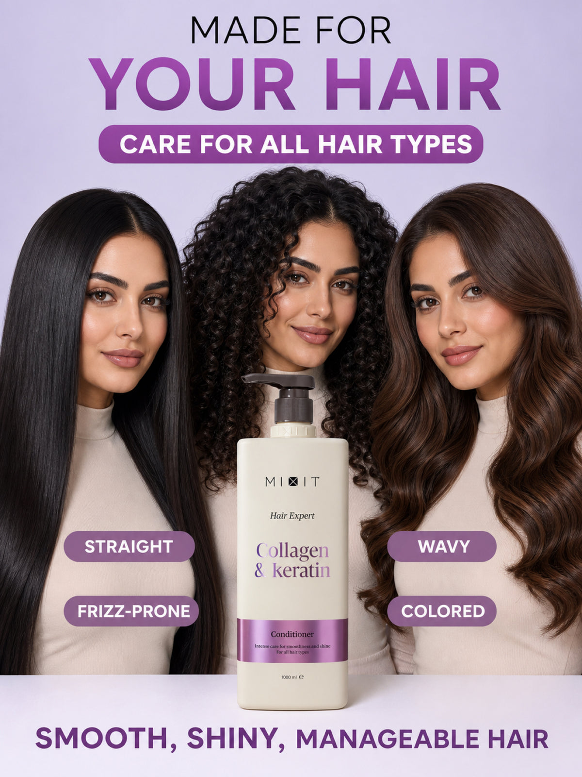 Mixit Collagen & keratin smoothing conditioner for frizzy hair with salon laminating effect 1000ml