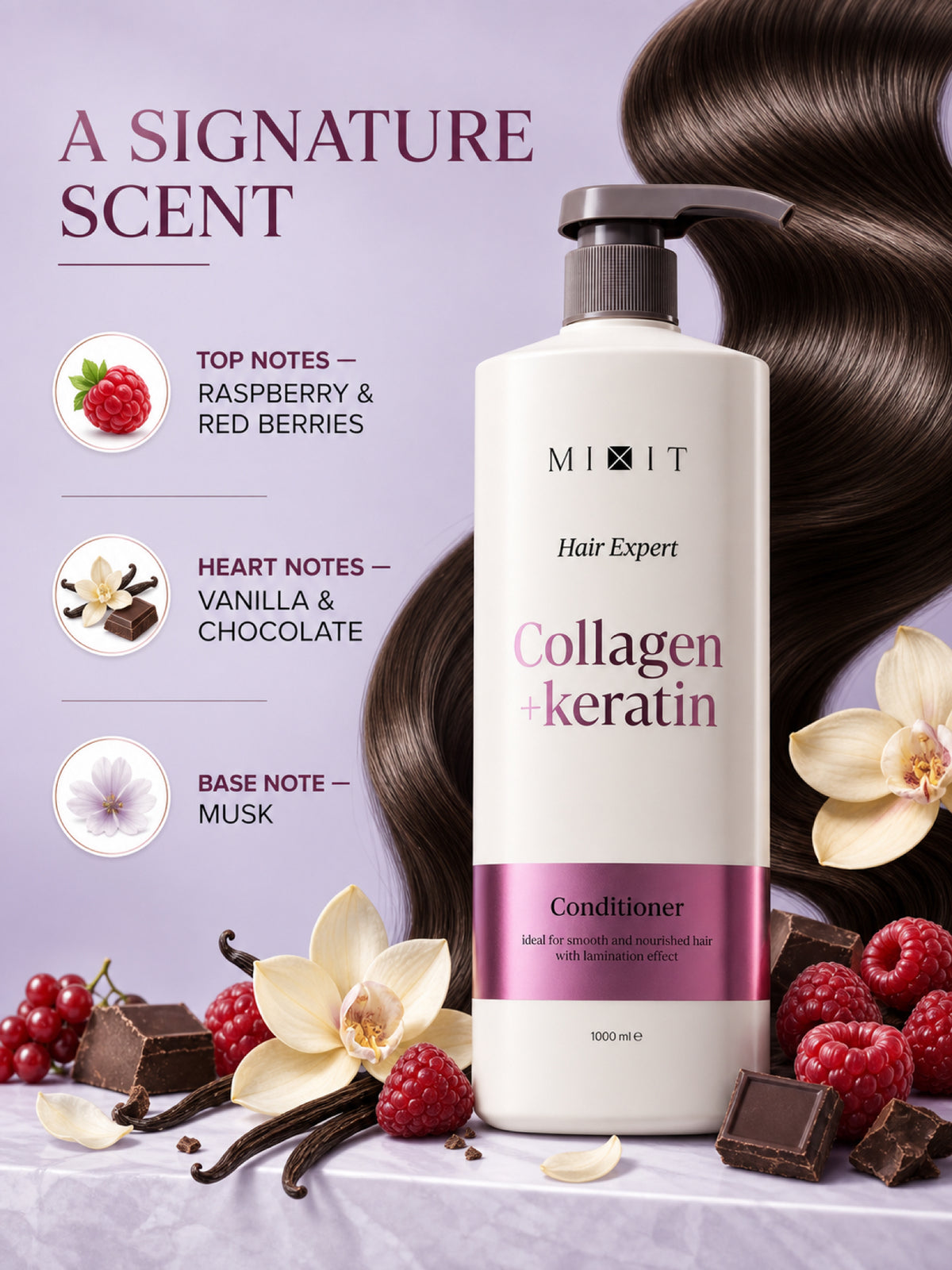 Mixit Collagen & keratin smoothing conditioner for frizzy hair with salon laminating effect 1000ml